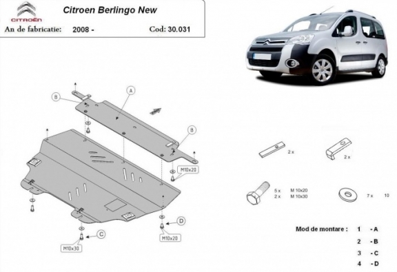 Piastra paramotore di acciaio Citroen Berlingo