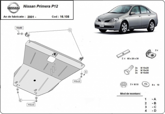 Piastra paramotore di acciaio Nissan Primera P12
