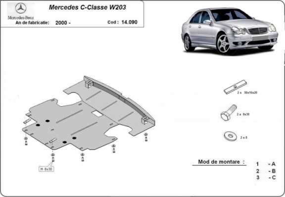 Piastra paramotore di acciaio Mercedes C-Classe W203
