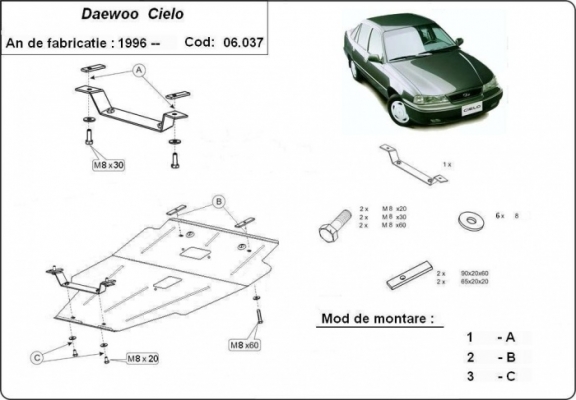 Piastra paramotore di acciaio Daewoo Cielo