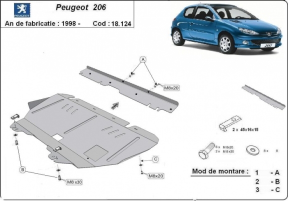 Piastra paramotore di acciaio Peugeot 206