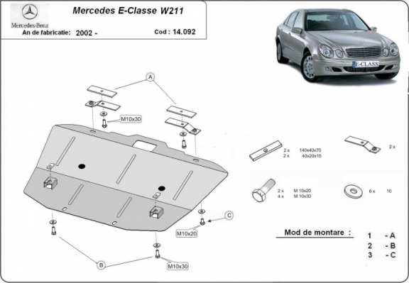 Piastra paramotore di acciaio Mercedes E-Classe W211