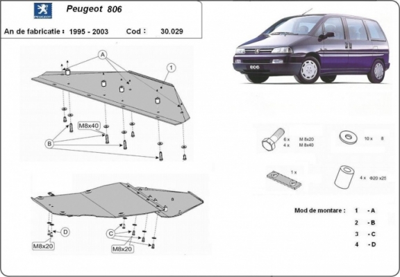 Piastra paramotore di acciaio Peugeot 806
