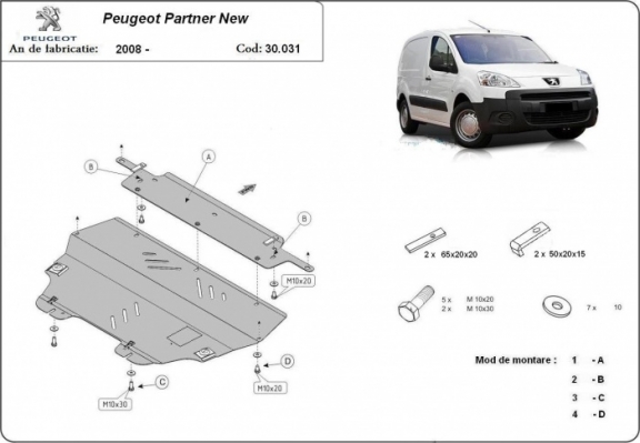 Piastra paramotore di acciaio Peugeot Partner