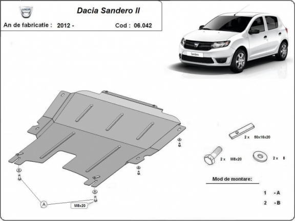 Piastra paramotore di acciaio Dacia Sandero 2
