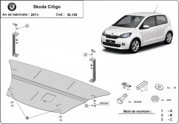 Piastra paramotore di acciaio Skoda Citigo