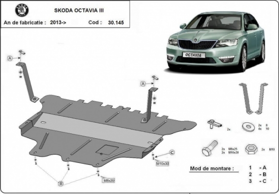 Piastra paramotore di acciaio Skoda Octavia 3 - cambio manuale