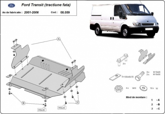 Piastra paramotore di acciaio Ford Transit - FWD