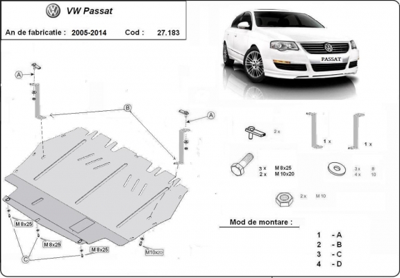 Piastra paramotore di acciaio VW Passat B6