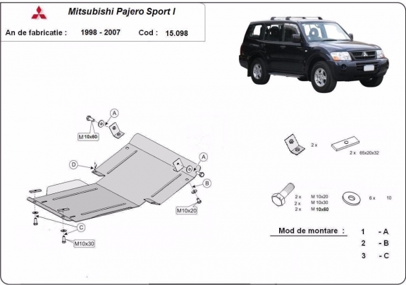 Piastra paramotore di acciaio Mitsubishi Pajero Sport 1