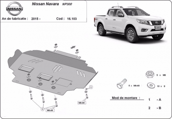 Piastra paramotore di acciaio Nissan Navara NP300 - D23