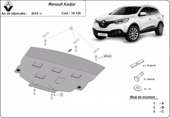 Piastra paramotore di acciaio Renault Kadjar