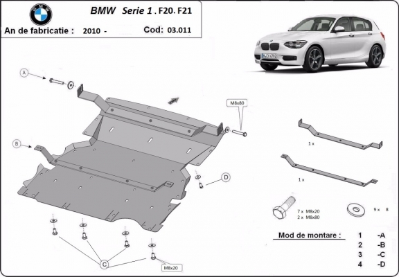 Piastra paramotore di acciaio BMW Seria 1 F20/F21