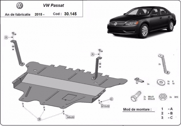 Piastra paramotore di acciaio VW Passat B8 - cambio manuale