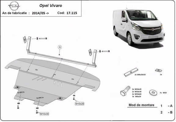 Piastra paramotore di acciaio Opel Vivaro B 