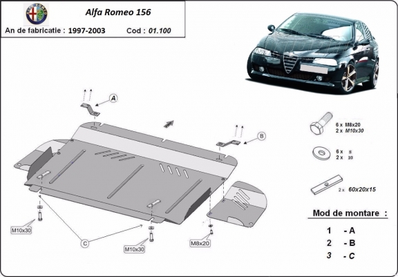 Piastra paramotore di acciaio Alfa Romeo 156