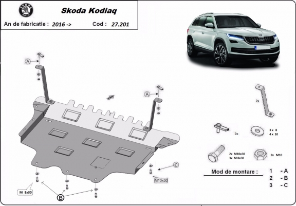 Piastra paramotore di acciaio Skoda Kodiaq