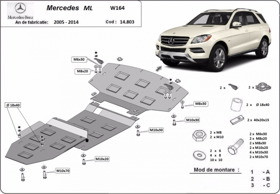 Piastra paramotore di acciaio Mercedes ML W164