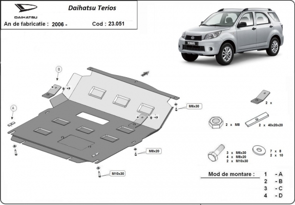 Piastra paramotore di acciaio Daihatsu Terios
