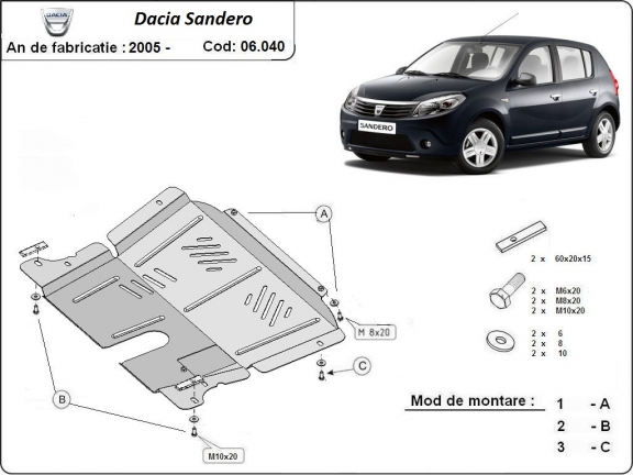 Piastra paramotore di acciaio Dacia Sandero