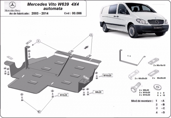 Protezione di acciaio per il cambio Mercedes Vito W639 - 4x4 - cambio automatico