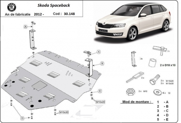 Piastra paramotore di acciaio Skoda Spaceback