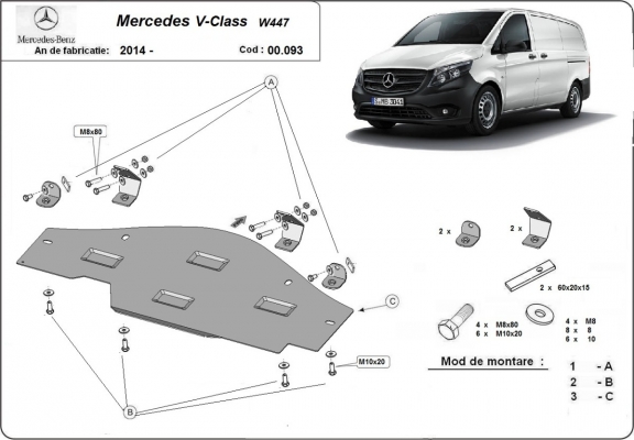 Protezione di acciaio per sistema Stop&Go Mercedes V-Class W447, 4x2, 1.6 D