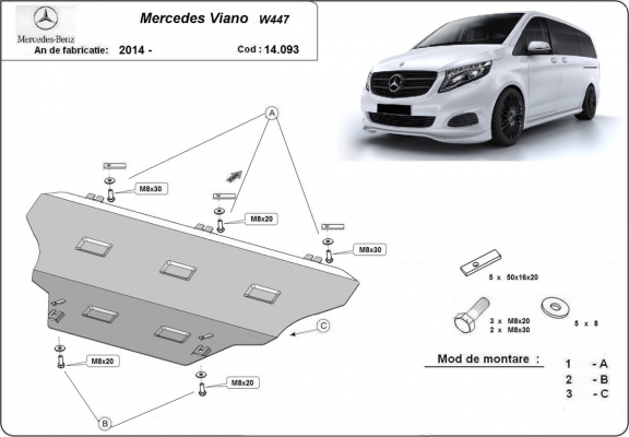 Piastra paramotore di acciaio Mercedes Viano W447, 4x2, 1.6 D
