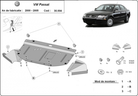 Piastra paramotore di acciaio VW Passat B5.5