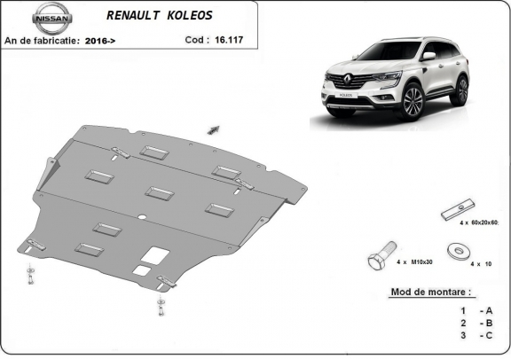 Piastra paramotore di acciaio Renault Koleos