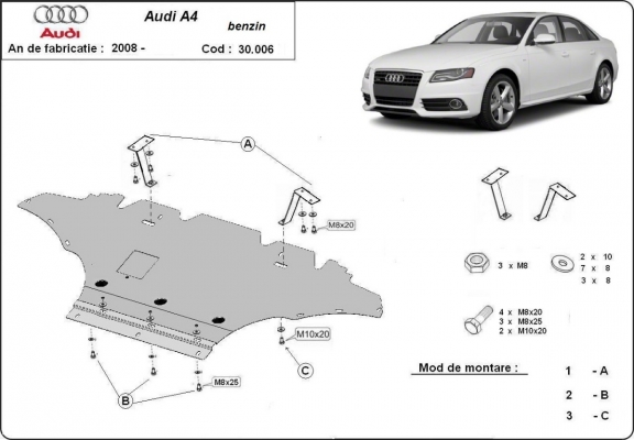 Piastra paramotore di acciaio Audi A4 B8, benzina