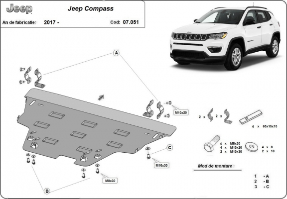 Piastra paramotore di acciaio Jeep Compass