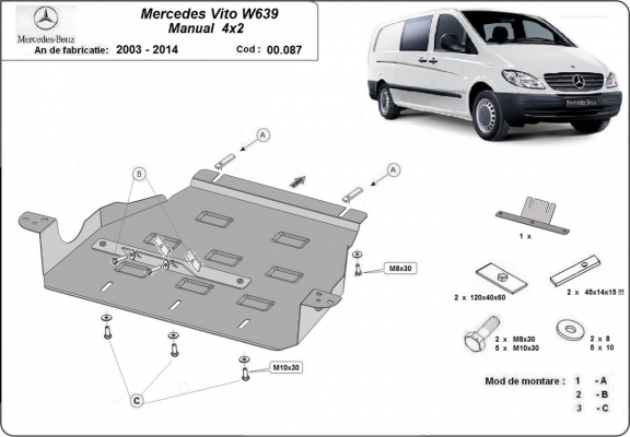 Protezione di acciaio per il cambio Mercedes Vito W639 - 2.2 D 4x2