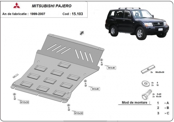 Piastra paramotore di acciaio Mitsubishi Pajero 3 (V60, V70) Vers 2.0