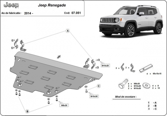 Piastra paramotore di acciaio Jeep Renegade