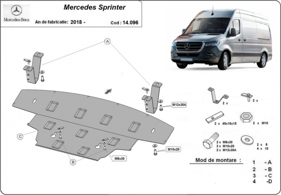 Piastra paramotore di acciaio Mercedes Sprinter-RWD