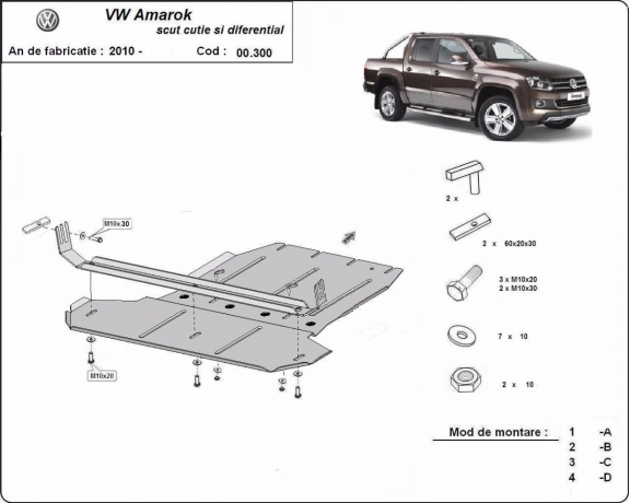 Protezione di acciaio per la differenziale e il cambio Volkswagen Amarok