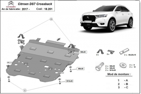 Piastra paramotore di acciaio Citroen DS7 Crossback