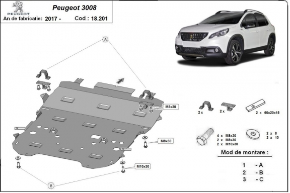 Piastra paramotore di acciaio Peugeot 3008