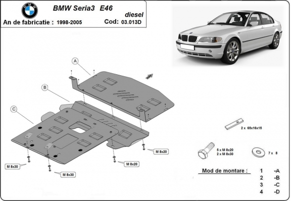 Piastra paramotore di acciaio BMW Seria 3 E46 - Diesel