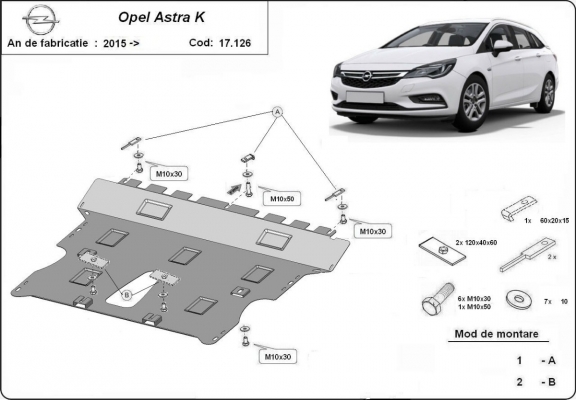 Piastra paramotore di acciaio Opel Astra K