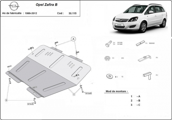 Piastra paramotore di acciaio Opel Zafira B