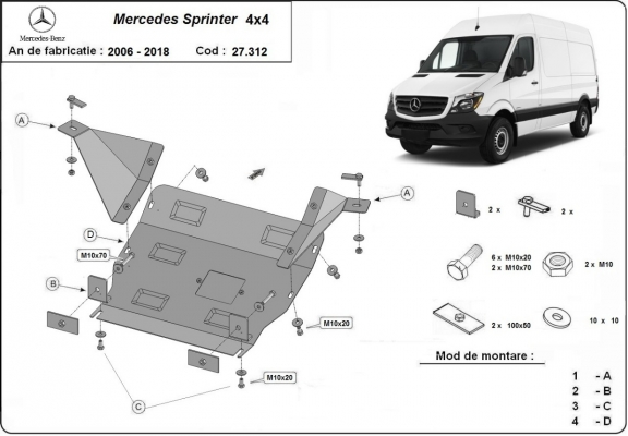 Piastra paramotore di acciaio Mercedes Sprinter 906 4x4