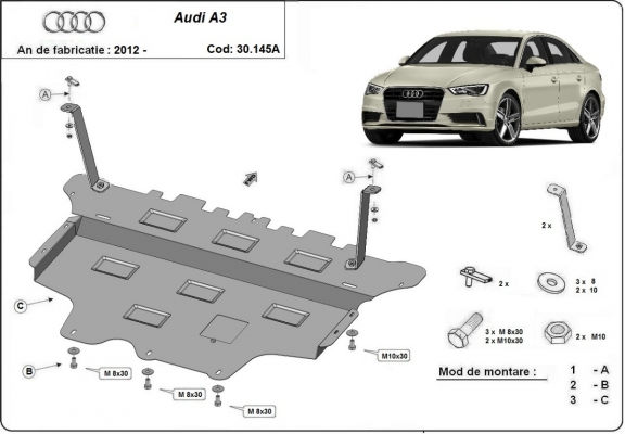 Piastra paramotore di acciaio Audi A3 (8V) - cambio automatico