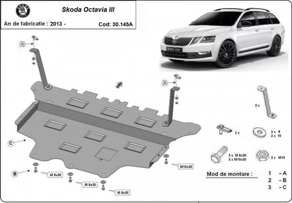 Piastra paramotore di acciaio Skoda Octavia 3 - cambio automatico