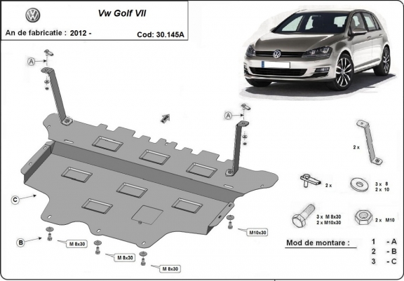 Piastra paramotore di acciaio VW Golf 7 - cambio automatico