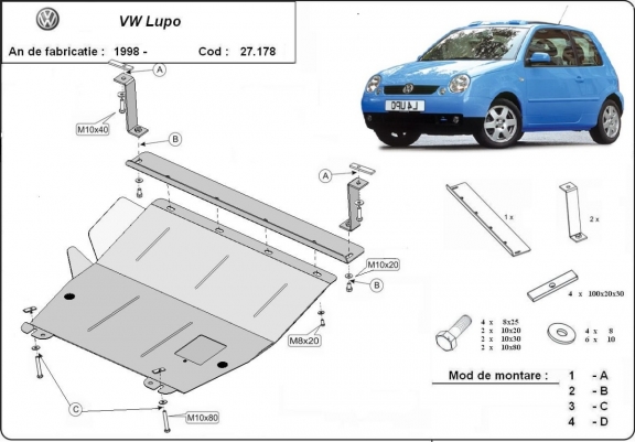 Piastra paramotore di acciaio VW Lupo