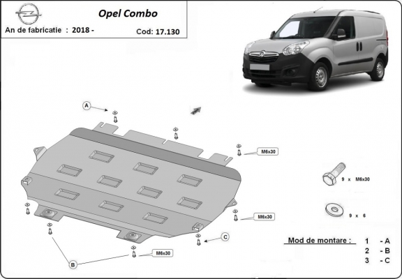 Piastra paramotore di acciaio Opel Combo E 