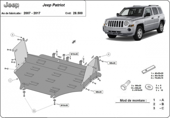 Piastra paramotore di acciaio Jeep Patriot