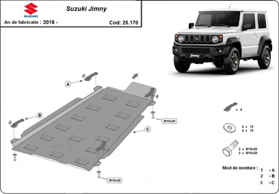 Protezione di acciaio per il  caso di trasferimento Suzuki Jimny - modello a 3 porte